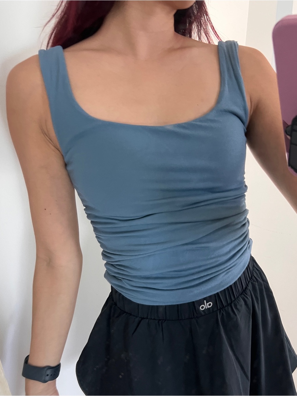 OGL Ruched Slate Blue Square-Neck Tank Top